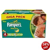 Pampers Baby-Dry Size 4 (15-40 lbs/7-18 kg) Nappies - Pack of 132 Nappies