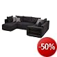 B-famous Wohnlandschaft Bremen LED,Federkern, Schenkelma� 297 x 180/160 cm, Mikrovelours schwarz