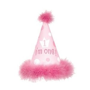 Girl's 1st Birthday Party Hat with Marabou Trim