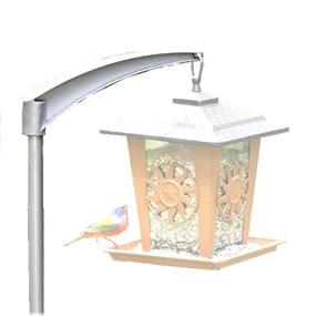 Extension arm with end notch accommodates hanging-only feeders
