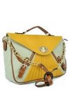 

14 Inch Polyurethane and Mixed Metal Color Block Shoulder Bag, Beige