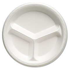 

-- Foam Dinnerware, Plate, 3-Comp, 10 1/4" dia, White, 125/Pack, 4 Packs/Carton