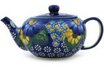 

Polmedia Polish Pottery 12 oz Stoneware Tea Pot with Sifter H2844G Hand Painted from WR in Boleslawiec Poland. Shape S253E(8D) Pattern P1852A(DT2) Unikat