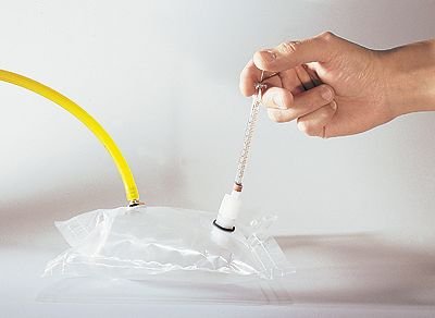 

Cole-Parmer Kynar Gas Sampling Bag, 18" x 18", On/Off and Septum valves