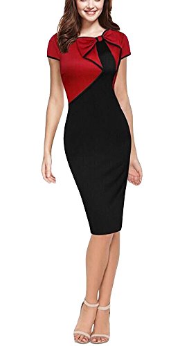 REPHYLLIS Women Cap Sleeve Bow-Knot Wear to Work Business Cocktail Pencil Dress