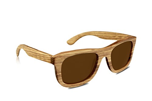 Zebra Wood Sunglasses with Polarized Lens - Natural Striped Zebra Wood Frame- Premium Wayfarers (Brown)