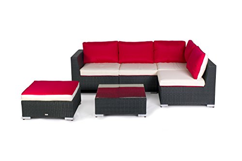 Vanage XXXL-Gartengarnitur, Chill und Lounge Set Madrid, bereits zusammengebaut, schwarz / rot-weiß