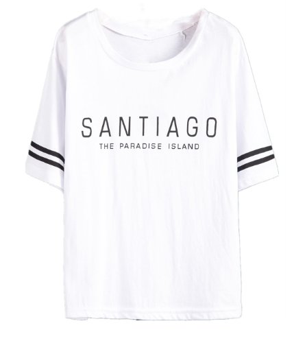 

Sheinside® Women's White Striped Short Sleeve Letters Print T-shirt