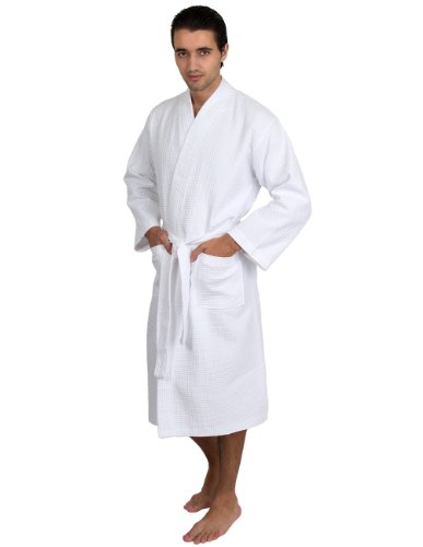 TowelSelections Waffle Weave Bathrobe Kimono Collar Spa Robe Made in Turkey