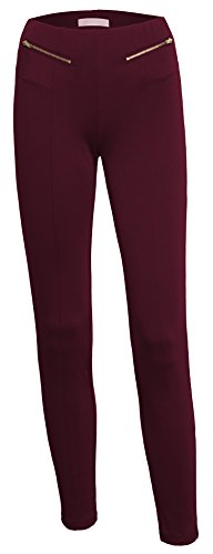 Women's Stretch Pull On Zip Detail Casual Straight Leg Career Pencil Pant