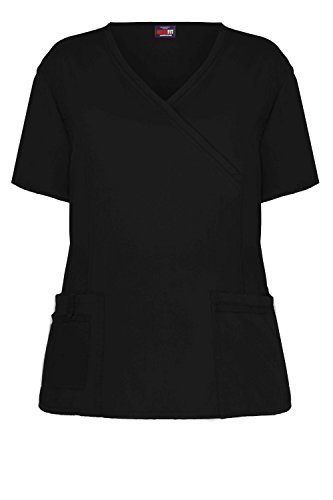 MediFit Womens Solid Buttoned Mock Wrap Medical Top