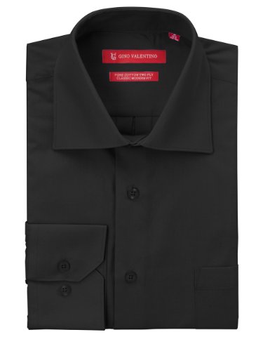 Gino Valentino Men's Dress Shirt Pure Cotton Spread Collar Barrel Cuff