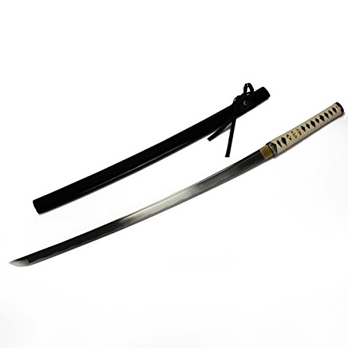 DerShogun Katana Samuraischwert mit schwarzer Same und Saya und Kozuka