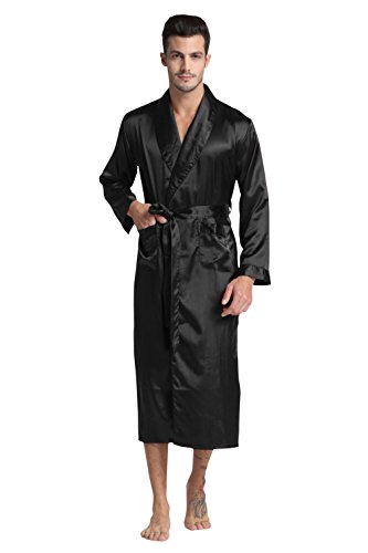 TONY & CANDICE Men's Long Classic Satin Charmeuse Robe