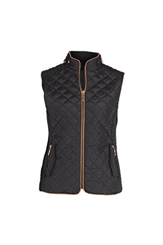 Lee Hanton Women's Plus Size Slim Fit Quilted Zip Up Fur Padded Jacket Vests