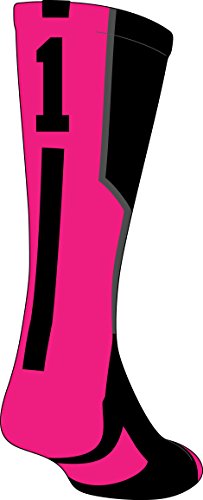 TCK Player Id Black/Neon Pink Number Crew Sock (#1 - Single Sock, Medium)