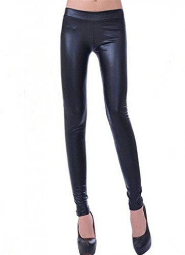 Lotsyle Women's Low Waist Faux Leather Leggings Stretch Pants