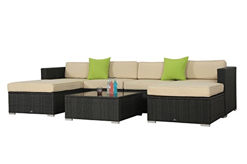Algopix Similar Product 17 - BroyerK 7 Pcs Beige Outdoor Rattan Set