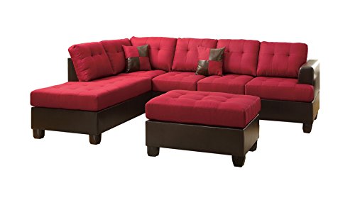 

Poundex Bobkona Winden Blended Linen 3-Piece Reversible Sectional Sofa with Ottoman, Carmine