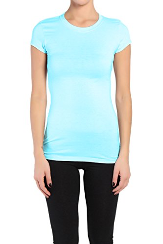 TheMogan Women's Basic ROUNDNECK TEE Stretch T-Shirts TOP