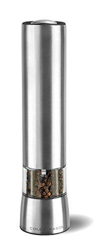 COLE & MASON Hampstead Precision Electric Pepper Grinder with LED Light, Stainless Steel
