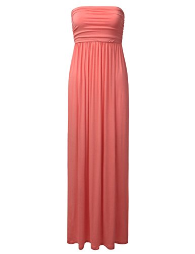 DRESSIS Women's Basic Leopard Shirred Strapless Pleated Long Maxi Shift Tube Dress