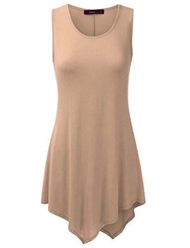 Doublju Womens Sleeveless Comfy Tunic Tank Top with Various Hem
