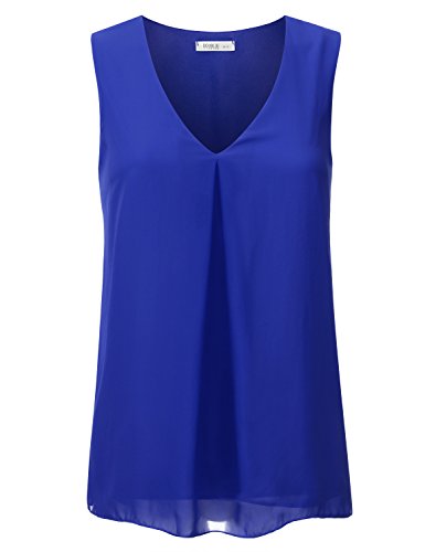 NINEXIS Women's Sleeveless Pleated V-Neck Chiffon Top (S-3XL / 10 Colors)