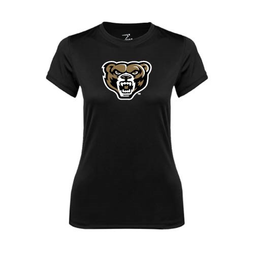 

Oakland University Ladies Syntrel Performance Black Tee 'Grizzly Head'