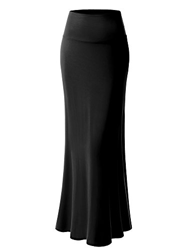 MsBasic Women's Modal Solid Flared Super Soft Fold Over Maxi Skirt