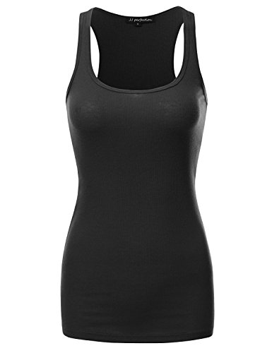 JJ Perfection Women's Solid Ribbed Knit Racerback Tank Top (S-3XL)