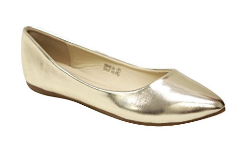 Bella marie Angie-52 Women's Classic Pointy Toe Ballet PU Slip On Flats Gold 7.5