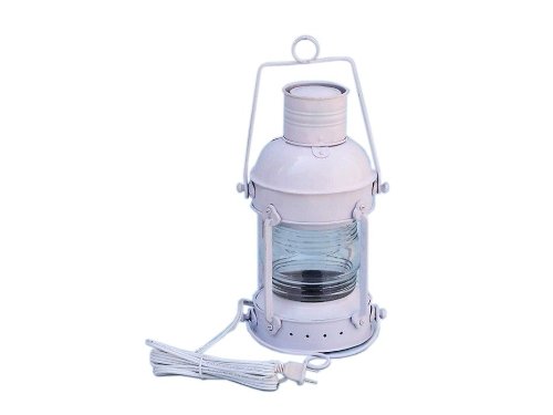 Iron Anchor Electric Lantern 15" - White - Electric Nautical Lantern - Beach Decor