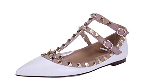 Littleboutique Metallic Pointed Toe Ballet Flat Pumps Girls Rivet Evening Party Strap Flat Shoes