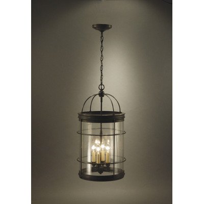 

Hanging Cylinder Verdi Gris 4 Candelabra Sockets Clear Seedy Glass