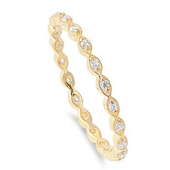 Yellow Gold-Tone Plated Stackable Endless Eternity Ring Cubic Zirconia Sterling Silver 925 (Sizes 3-15)