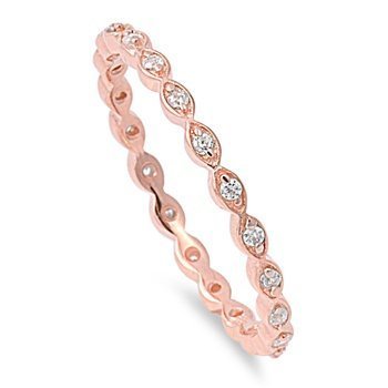 Rose Gold-Tone Plated Stackable Endless Eternity Ring Cubic Zirconia Sterling Silver 925 (Sizes 3-15)