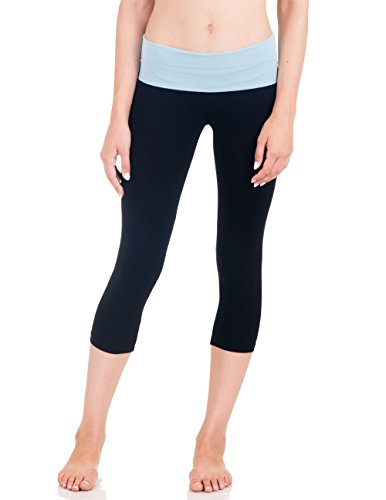 Juniors Cotton Spandex Fold Over Capri Leggings