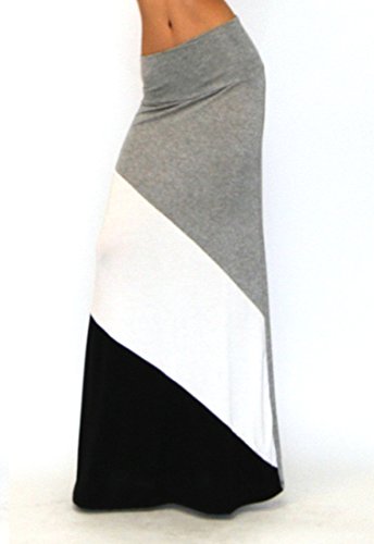 VIVICASTLE Women's Color Blocked Fold Over Waist Maxi Skirt
