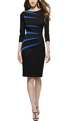 REPHYLLIS Women's Classicial Scoop Neck Retro Business Bodycon Pencil Dress