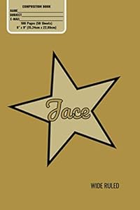 Composition Book, Personalized Jace Gold Star Matte Cover, Wide Ruled Pages: 6x9 Inches, 100 Pages, Personalised and Perfect for Class, Work, Journaling, Recipes, Notes by Noggin Box Books
