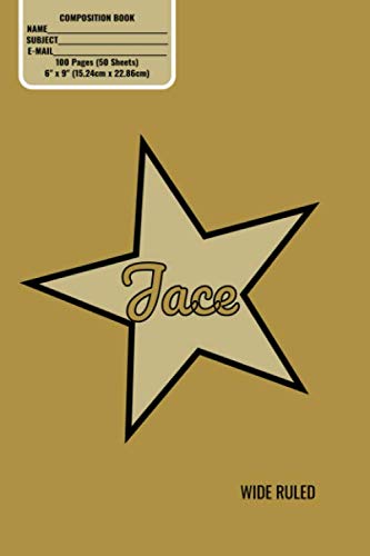 Composition Book, Personalized Jace Gold Star Matte Cover, Wide Ruled Pages: 6x9 Inches, 100 Pages, Personalised and Perfect for Class, Work, Journaling, Recipes, Notes by Noggin Box Books