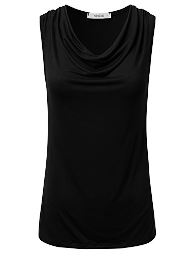 NINEXIS Women's Basic Solid Draped Cowl-Neck & V-neck Sleeveless Top (S-3XL)