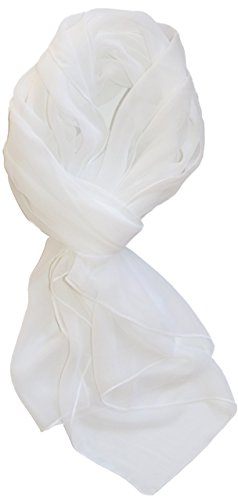 LibbySue-Silk Blend Oblong Chiffon Scarf in Solid Colors of White