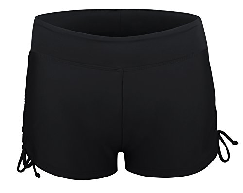Angerella Women Solid Bikini Bottom Full Lined Boy-Leg Mini Swim Shorts Swimwear