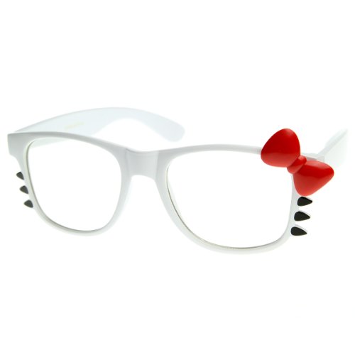 zeroUV - Womens Retro Fashion Kitty Clear Lens Glasses w/ Bow and Whiskers