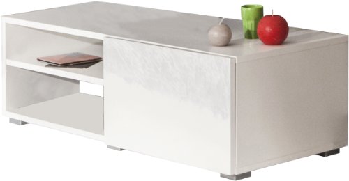Symbiosis 3154A2119L02 Meuble TV 2 Niches 1 Tiroir Panneau de Particules Mélaminées Blanc Laqué Brillant
