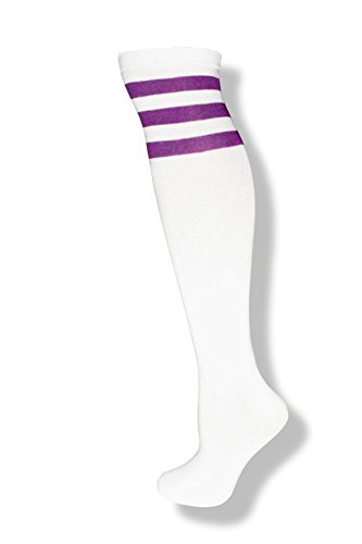 Unisex White Knee High Team Tube Socks w/ Three Various Colored Stripes