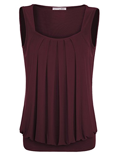 Messic Womens Sleeveless Basic Solid Square Neck Pleated Front Vest Tank Top