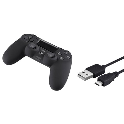 

Everydaysource® Compatible With Sony PlayStation 4 Black Silicone Skin PS4 Controller Case + 10FT Black Micro USB 2-in-1 Cable